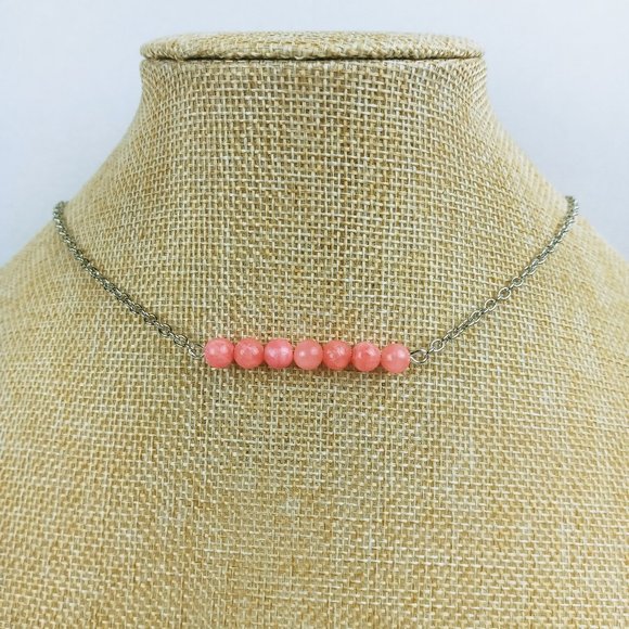 Handmade Jewelry - Pink Dyed Quartzite Healing Gemstone Bar Necklace